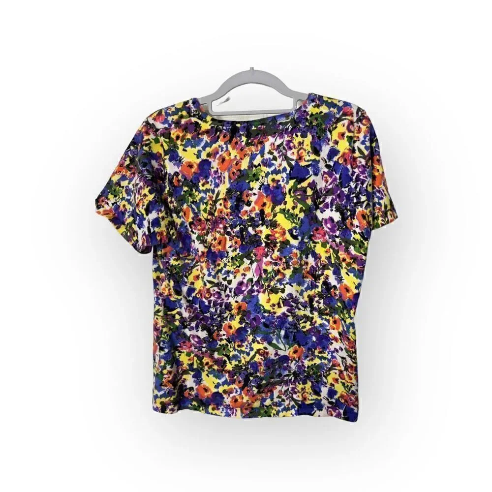 Cable & Gauge floral White Blue Black yellow short sleeve Shirt Size L cotton/ny - Picture 5 of 5
